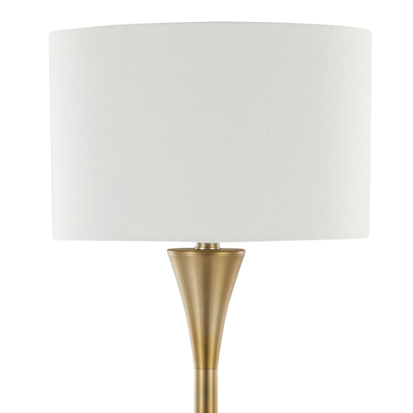 Lenuxe contemporary floor lamp with white shade and brass base on Tampa Home & Garden Store