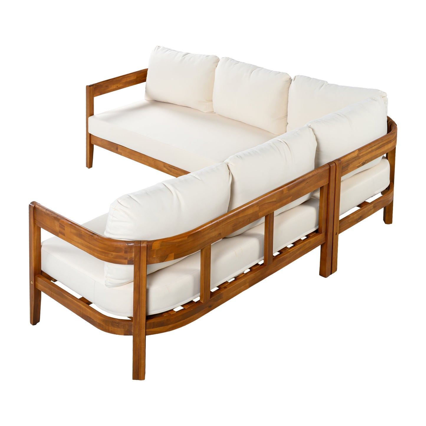 U_Style Acacia Solid Wood Patio Furniture Set outdoor sofa with cream cushions by HouseOfZazla on Tampa Home & Garden Store