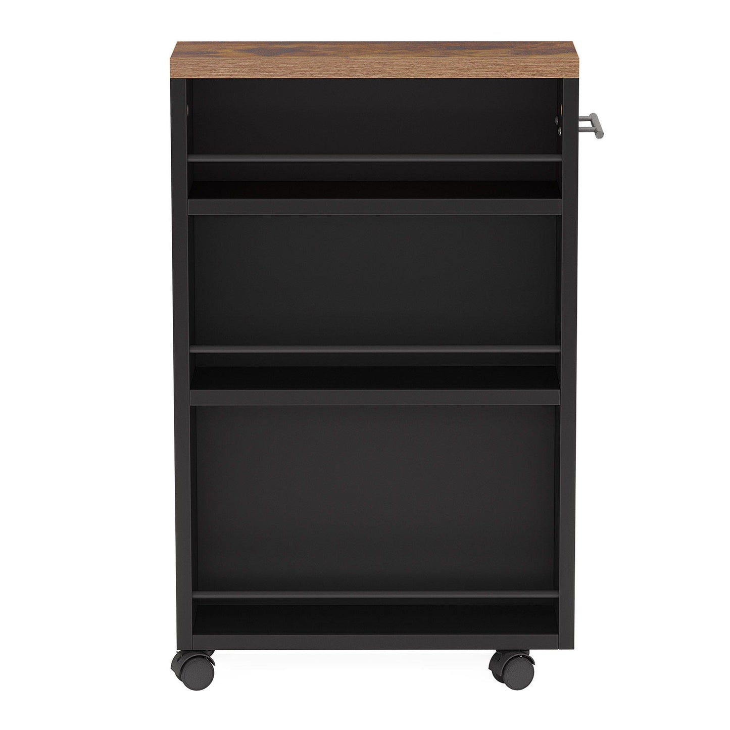 4 Tier Narrow Rolling Kitchen Storage Cart with wood top and black metal frame HouseOfZazla on Tampa Home & Garden Store