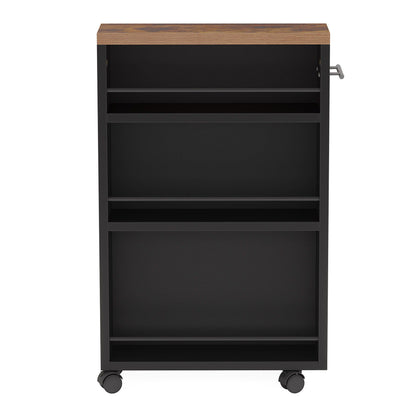 4 Tier Narrow Rolling Kitchen Storage Cart with wood top and black metal frame HouseOfZazla on Tampa Home & Garden Store