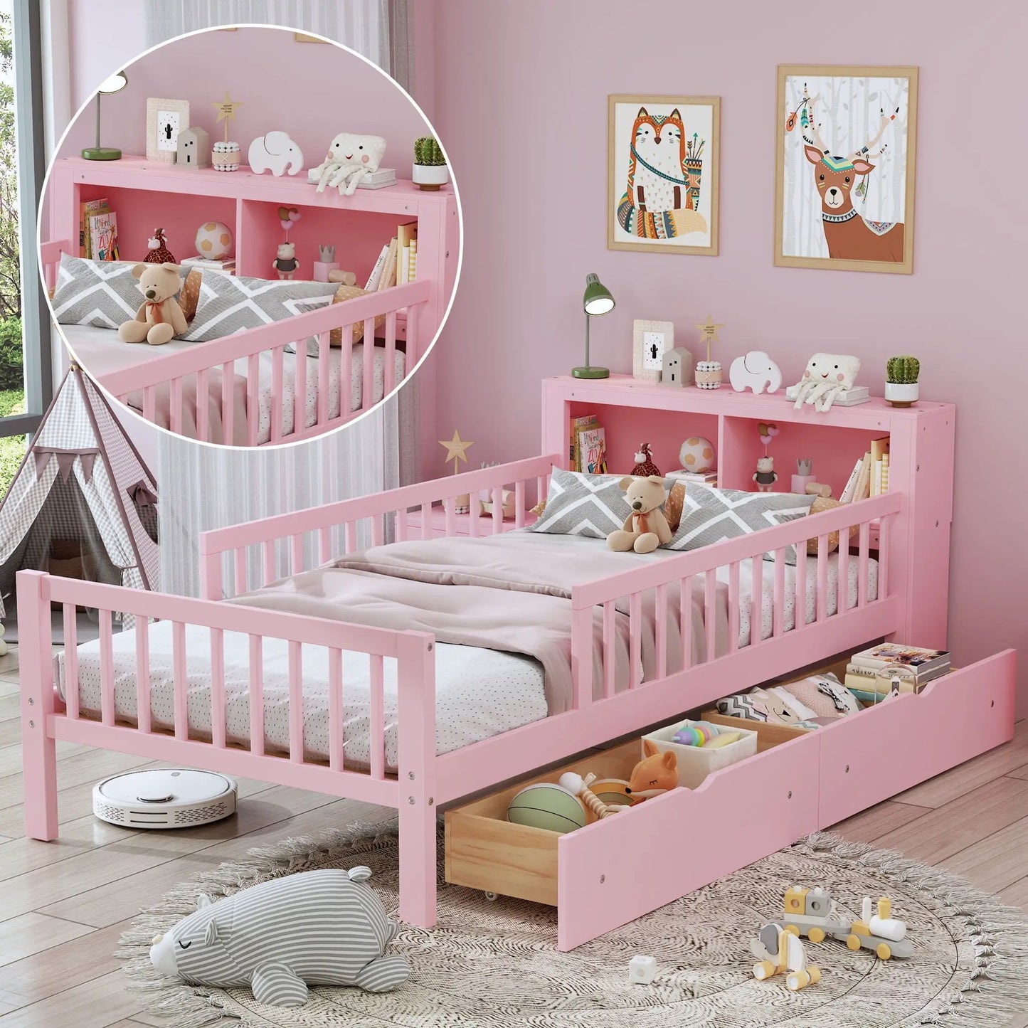 Bed With Headboard Storage and Under Bed Drawers
