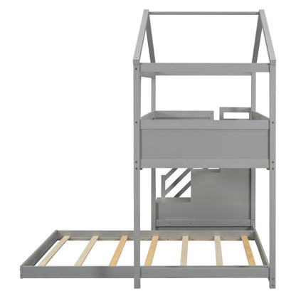 HouseOfZazla grey bunk bed frame with storage staircase and slatted lower bed on Tampa Home & Garden Store