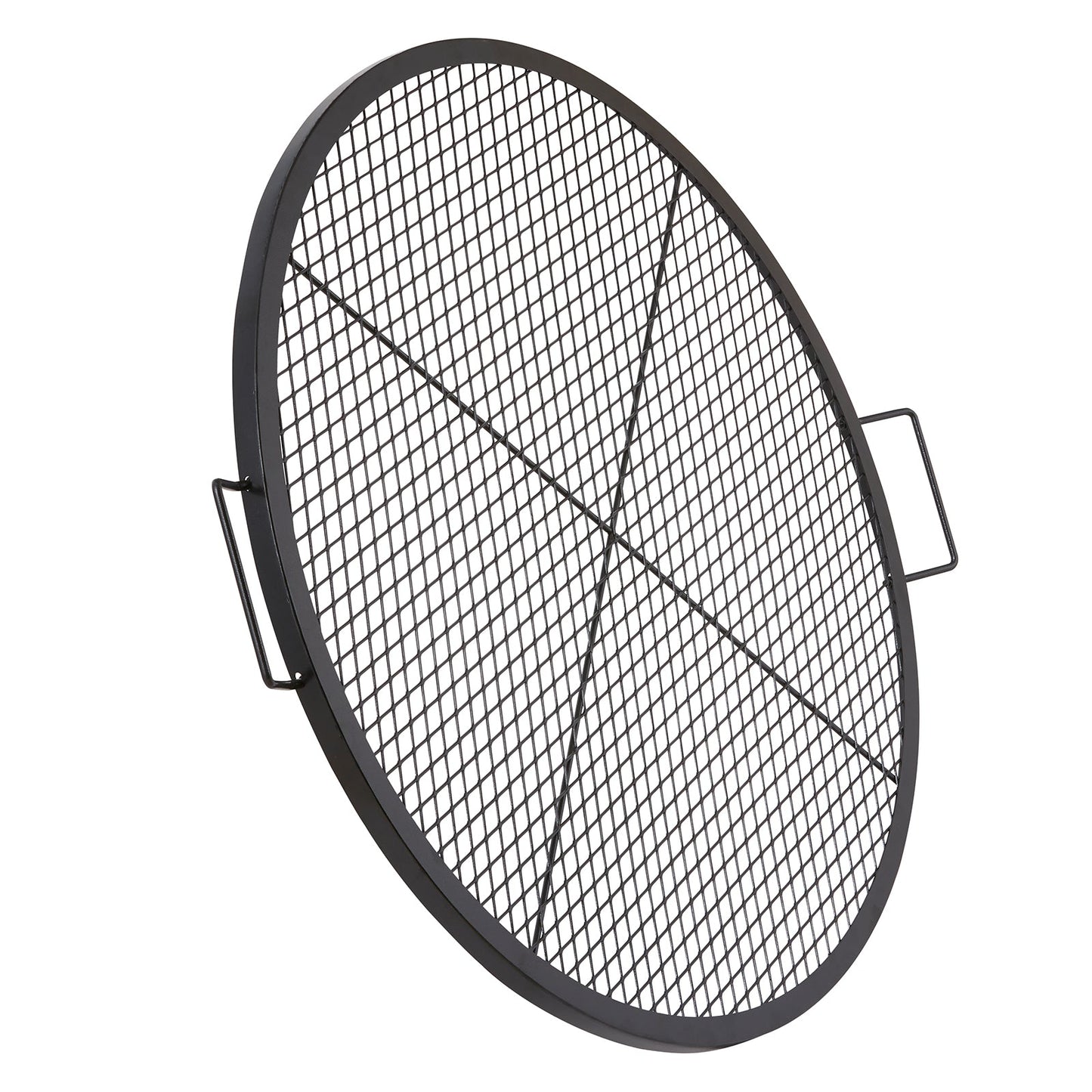 X-Marks Fire Pit Grate 36 inch round black steel grate with side handles HouseOfZazla on Tampa Home & Garden Store