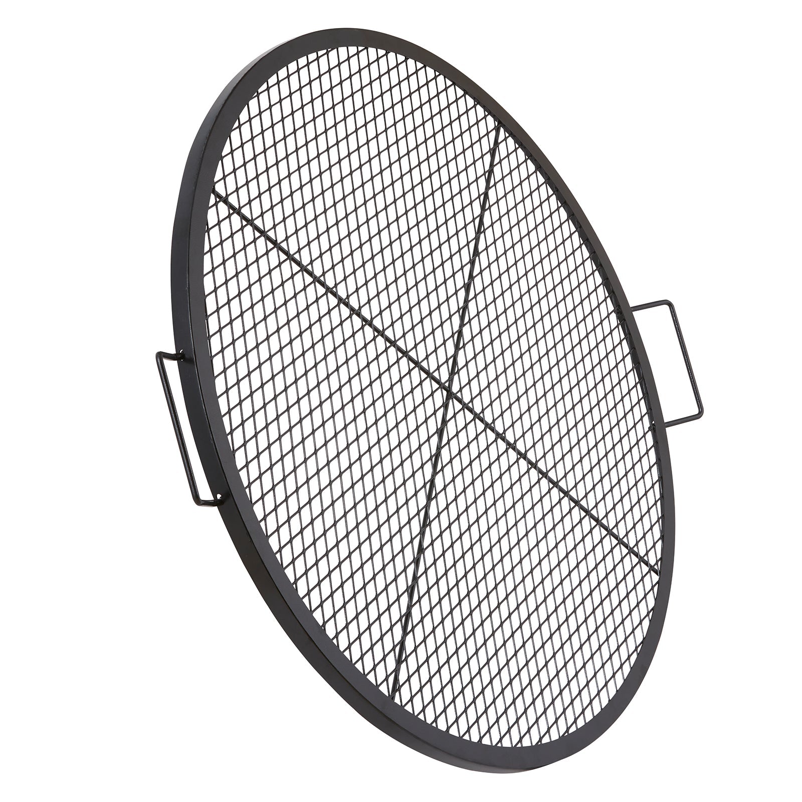 X-Marks Fire Pit Grate 36 inch round black steel grate with side handles HouseOfZazla on Tampa Home & Garden Store