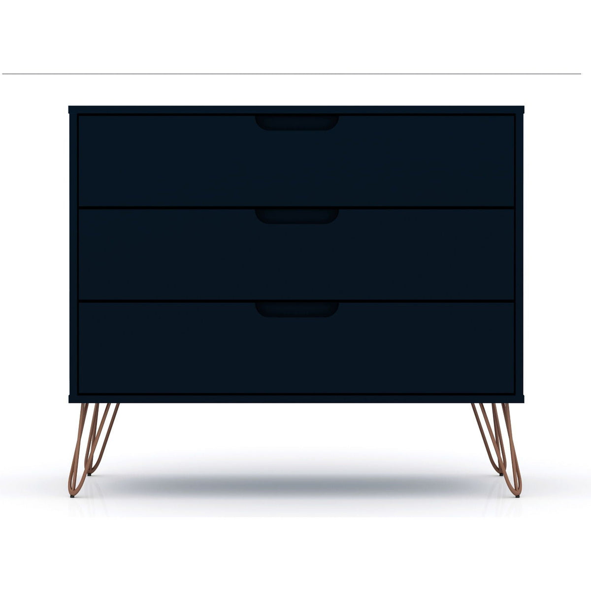 Rockefeller 3-Drawer Dresser navy finish with copper splayed legs by HouseOfZazla on Tampa Home & Garden Store