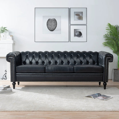 Traditional Square Arm Removable Cushion 3-Seater Sofa in black leather by Unique Piece Furniture on Tampa Home & Garden Store