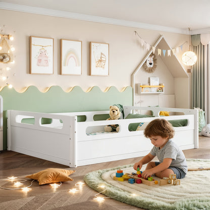 Full size floor platform beds with guardrails, white finish, set of 2 for kids room on Tampa Home & Garden Store