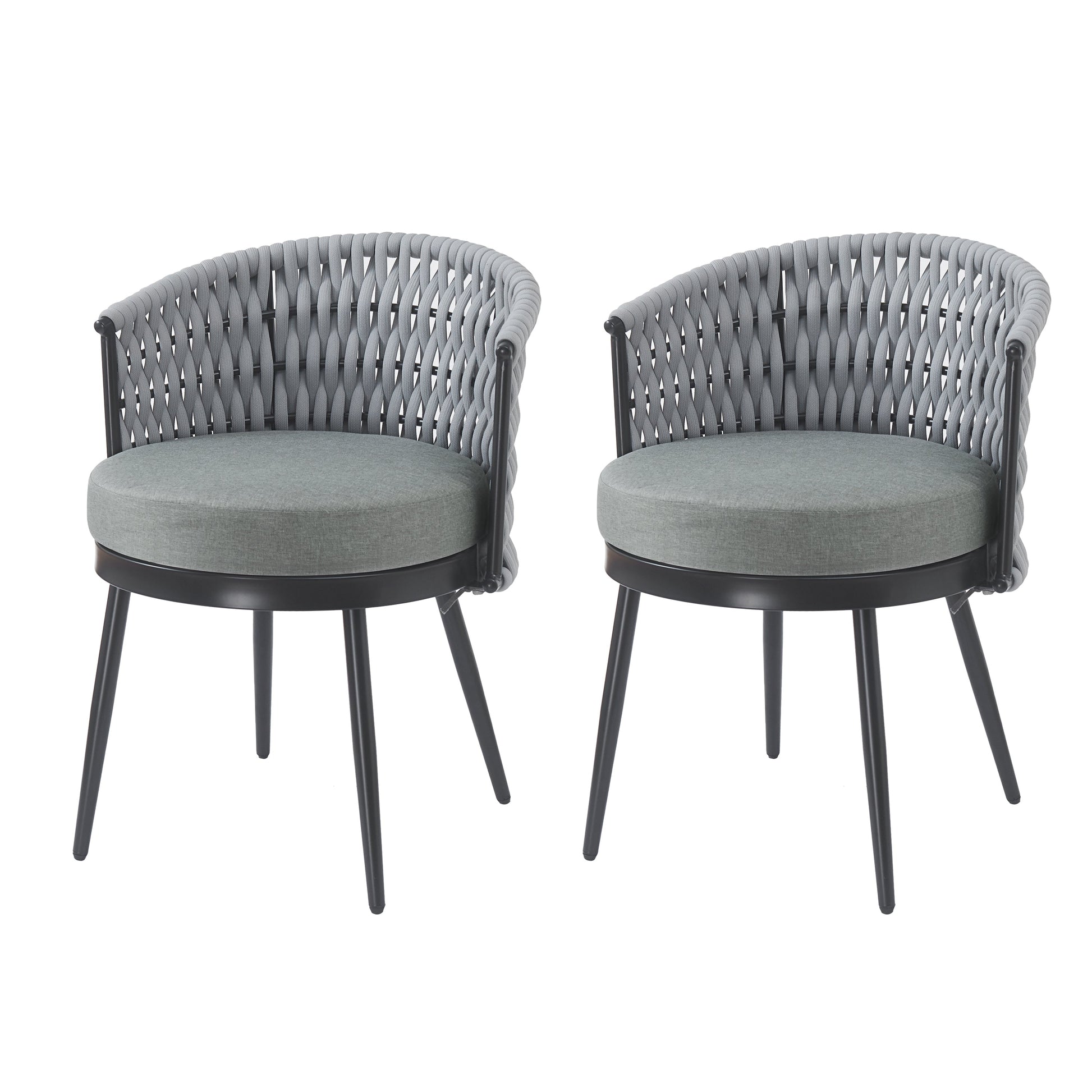 Pair of gray HouseOfZazla outdoor dining chairs with woven backrests and cushioned seats on Tampa Home & Garden Store