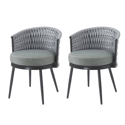 Pair of gray HouseOfZazla outdoor dining chairs with woven backrests and cushioned seats on Tampa Home & Garden Store