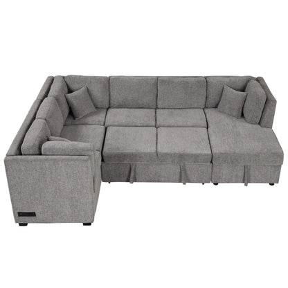 U-shaped sleeper sectional sofa with storage chaise in fabric, USB ports & power sockets on Tampa Home & Garden Store