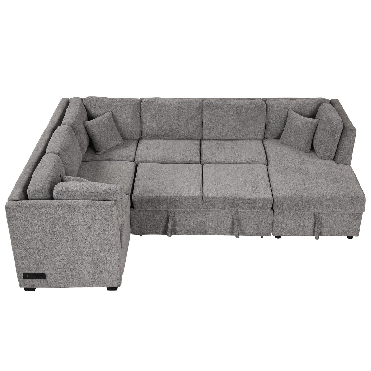 HouseOfZazla grey fabric U-shaped sleeper sectional with storage chaise and plush back cushions on Tampa Home & Garden Store
