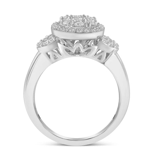 10K white gold diamond oval cluster ring with halo Art Deco buckle detail size 7 on Tampa Home & Garden Store