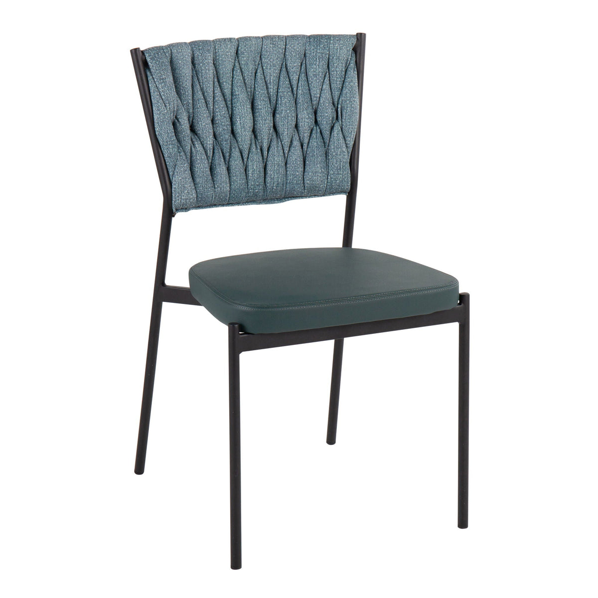 Braided contemporary kid chair with blue braided back and teal padded seat, black metal frame on Tampa Home & Garden Store