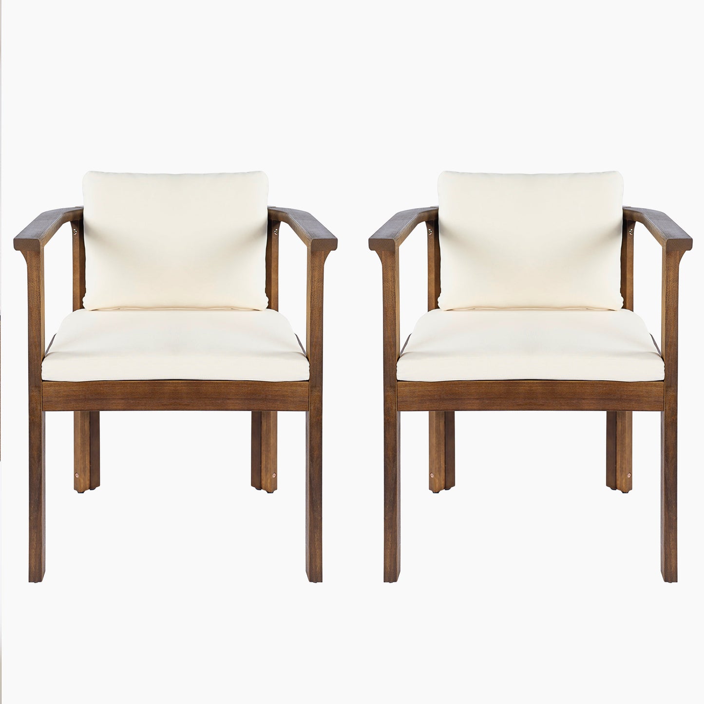 Outdoor dining chair set of 2 with curved acacia wood arms and cream cushions HouseOfZazla on Tampa Home & Garden Store