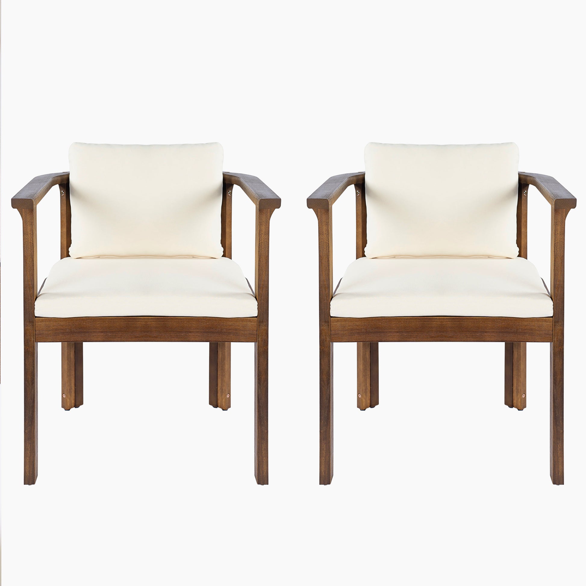 Outdoor dining chair set of 2 with curved acacia wood arms and cream cushions HouseOfZazla on Tampa Home & Garden Store