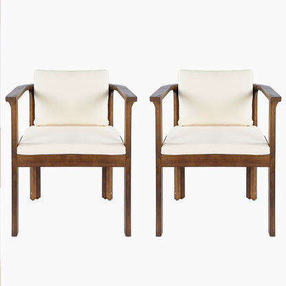 Outdoor dining chair set of 2 with curved acacia wood arms and cream cushions HouseOfZazla on Tampa Home & Garden Store