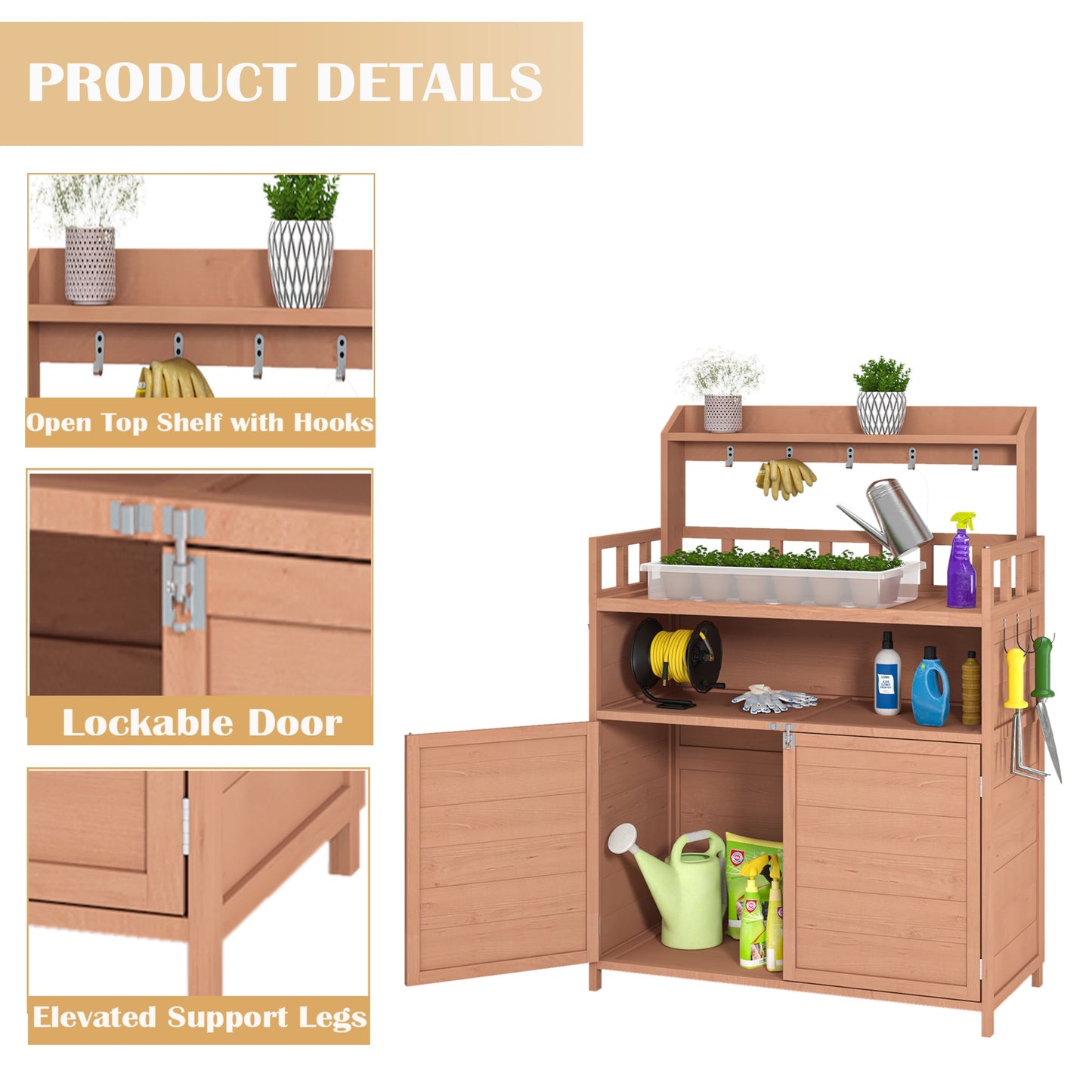 Solid Fir Potting Bench and Garden Tool Storage