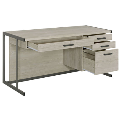 Brisley Office Desk with adjustable keyboard tray and 3-drawer storage, beige gray, HouseOfZazla on Tampa Home & Garden Store