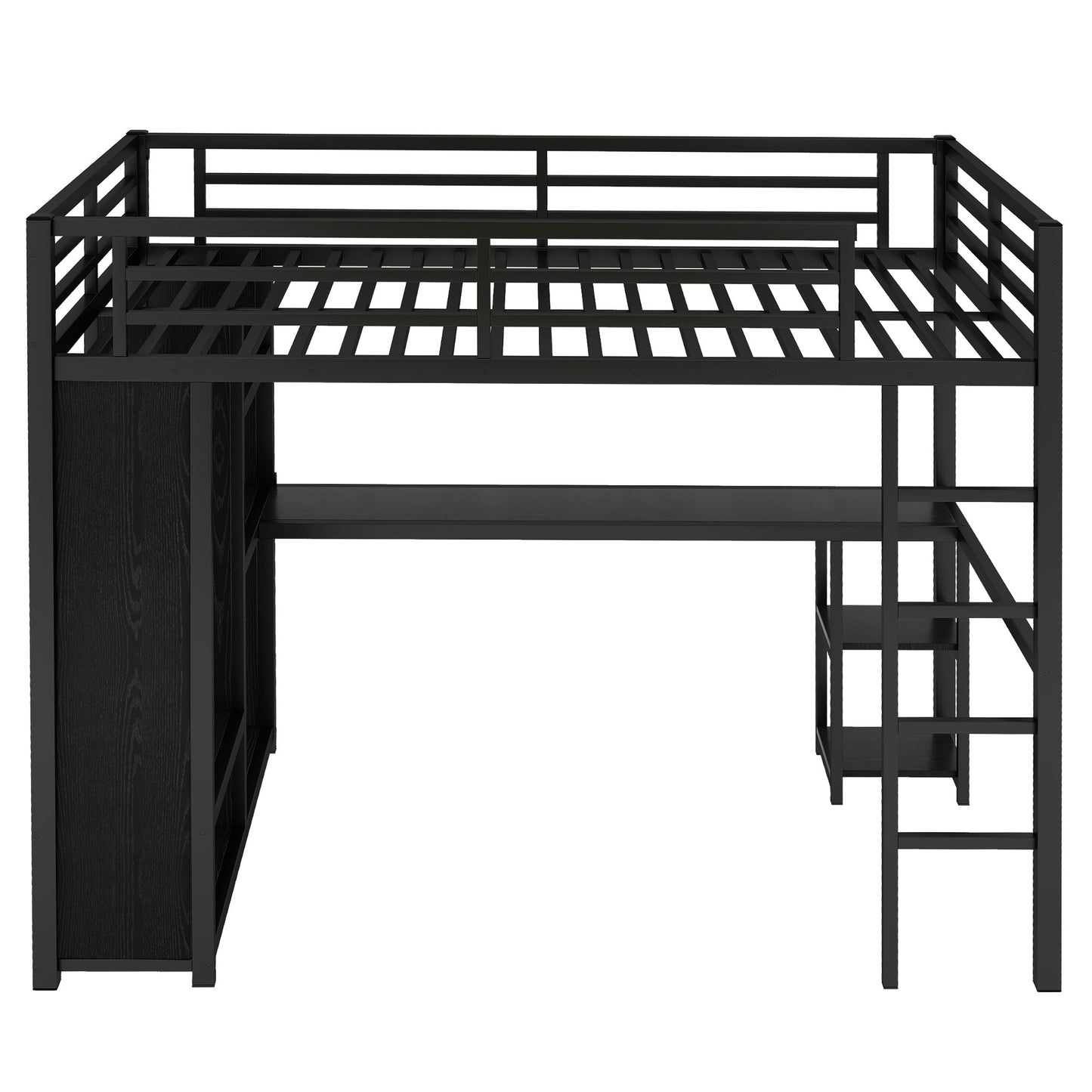 Full Size Metal Loft Bed with Desk and Wardrobe