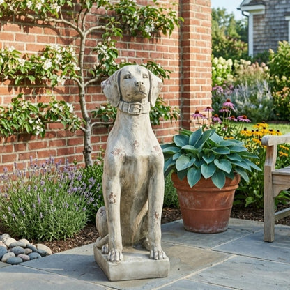 MGO Outdoor Dog Statue Antique weathered stone finish for garden decor on Tampa Home & Garden Store