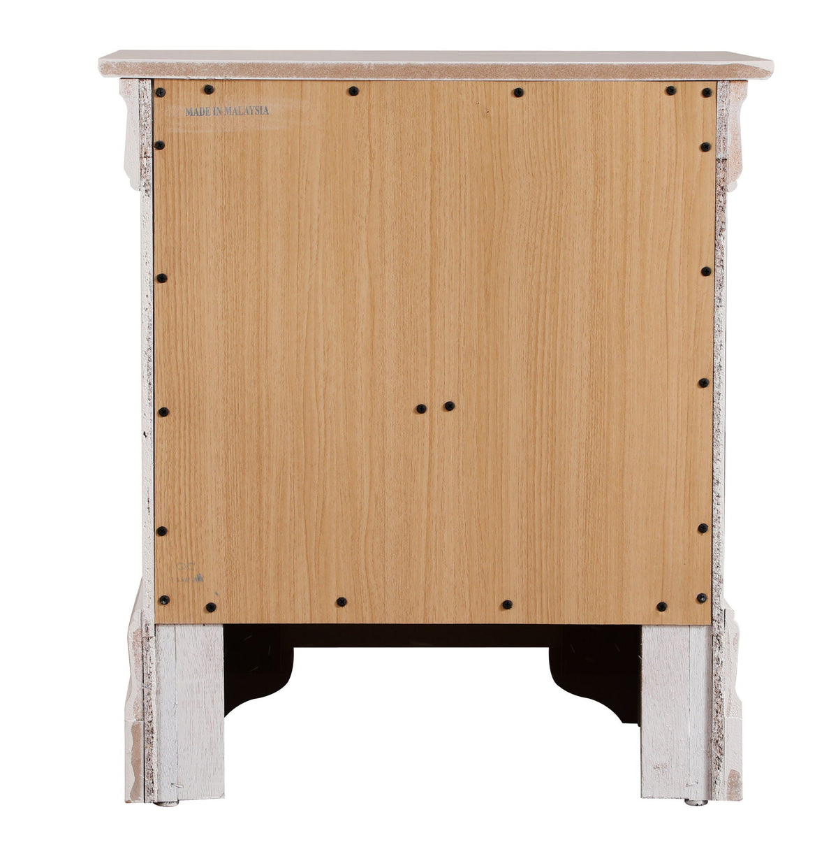 Traditional style nightstand in light wood with distressed white trim on Tampa Home & Garden Store