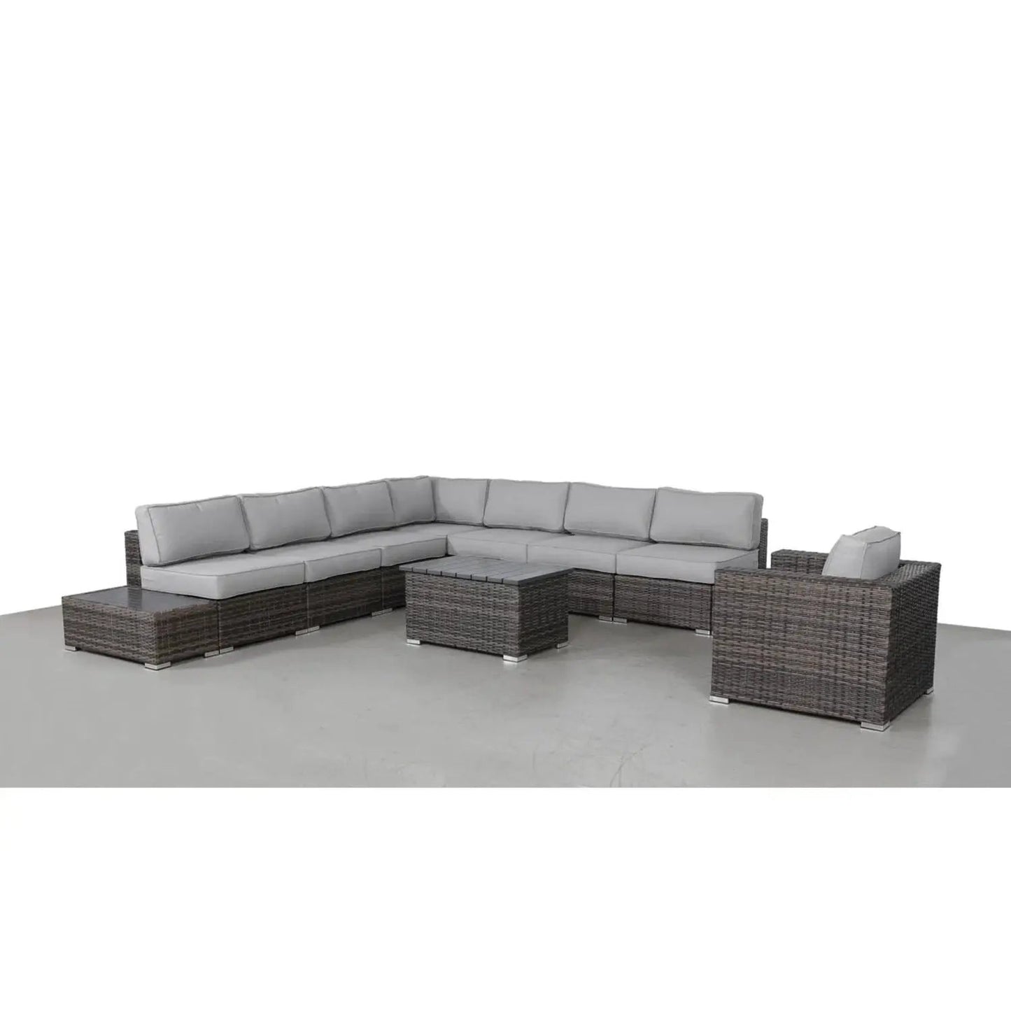 3-Piece outdoor sectional set with wicker and light gray cushions, includes coffee table on Tampa Home & Garden Store