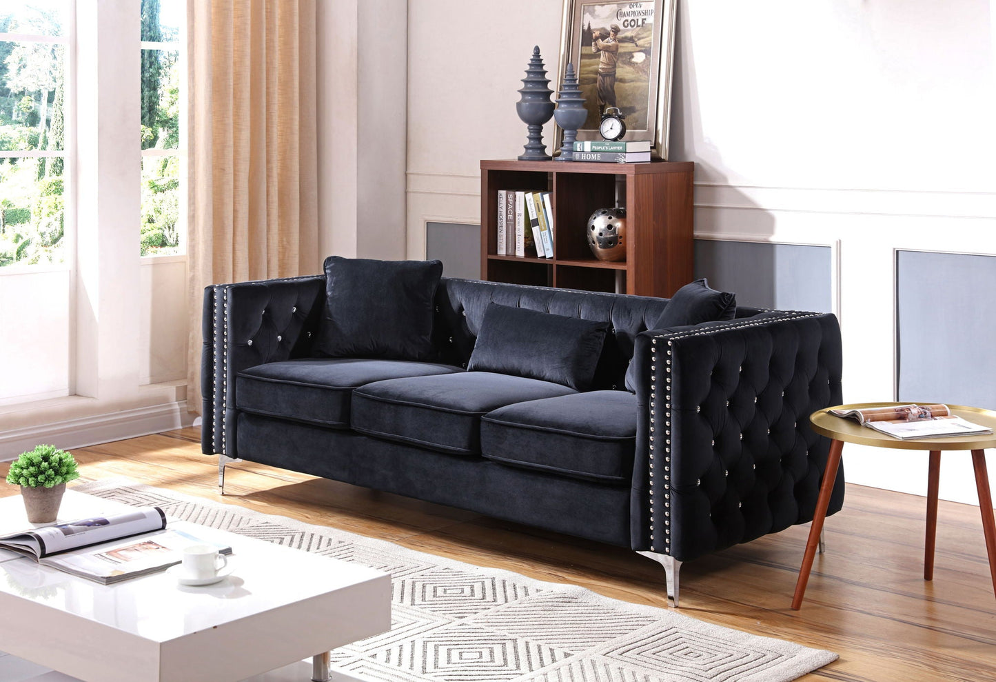 Modern Tufted Sofa With Steel Legs and a Cushion