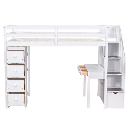 Loft Bed with Storage Drawers Desk and Stairs