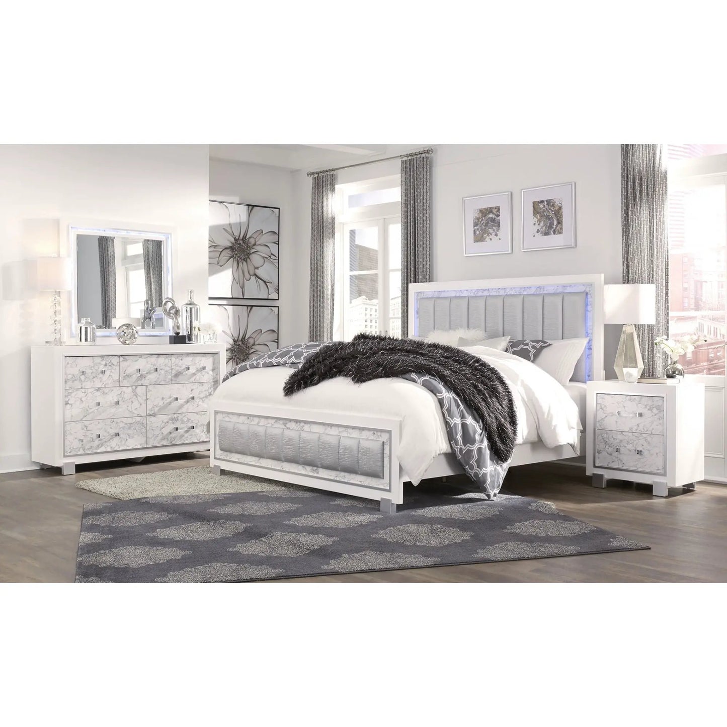 Skye Marble Nightstand with Drawers White