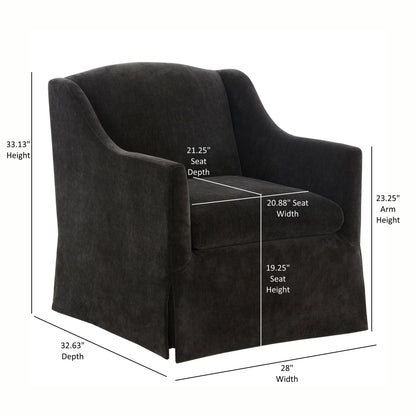 Skirted swivel accent chair with 360° swivel base in dark charcoal upholstery on Tampa Home & Garden Store