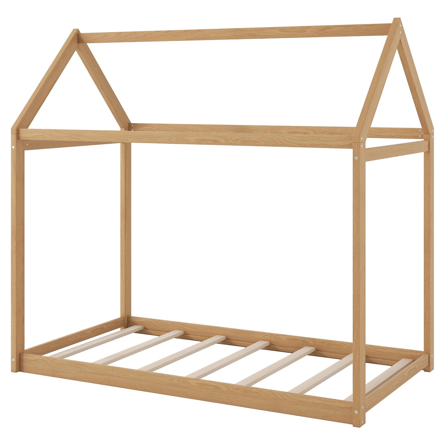 Wooden house-shaped bed frame, natural oak finish, platform bed with slats, HouseOfZazla on Tampa Home & Garden Store
