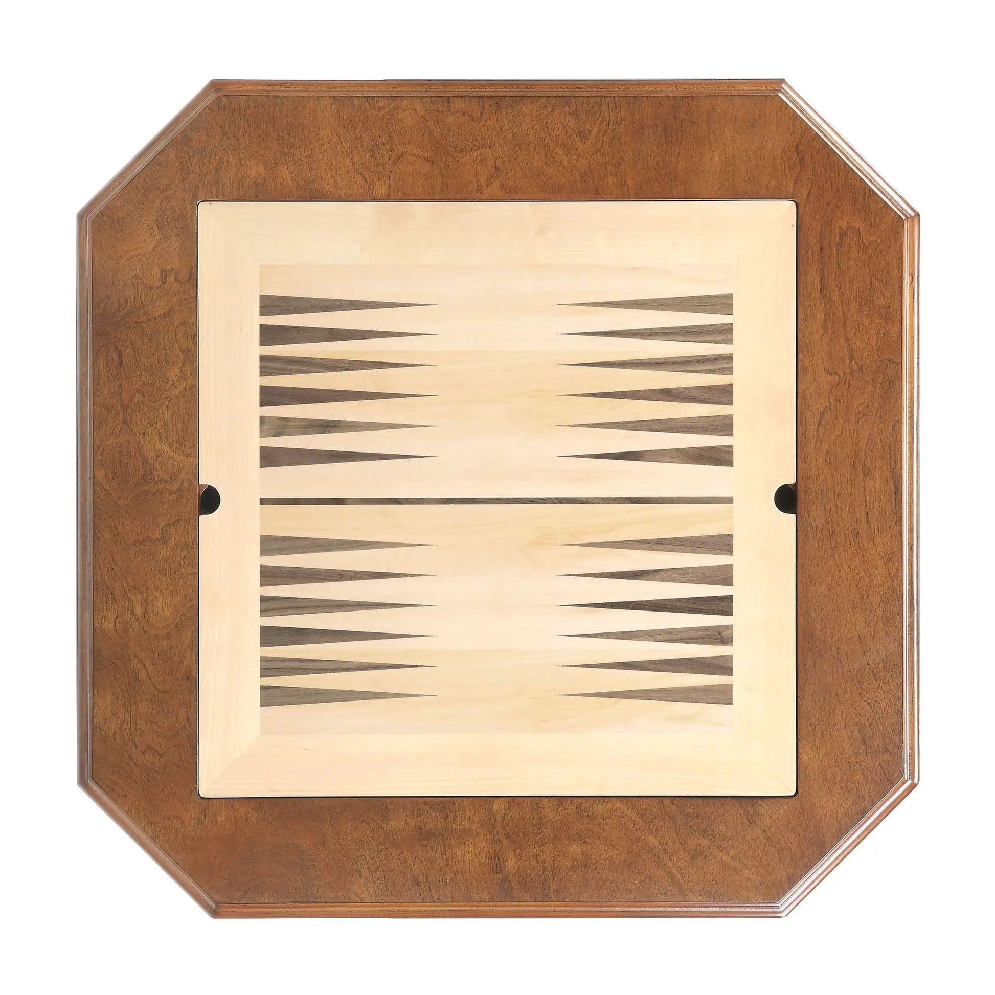 Galini game table walnut with octagonal frame and light wood backgammon board inset on Tampa Home & Garden Store