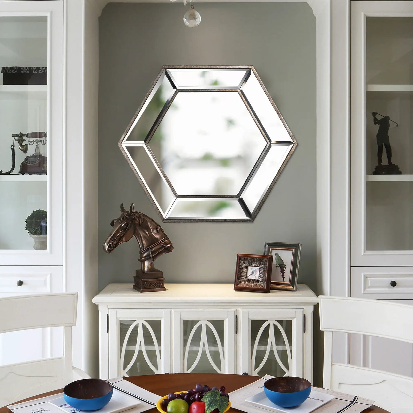 Hexagon Wall Mirror with Contemporary Glass