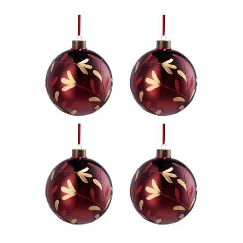 Glass Christmas ball ornaments set of 4 in red with gold leaf design by Unique Piece Furniture on Tampa Home & Garden Store