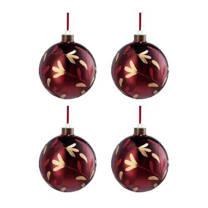 Glass Christmas ball ornaments set of 4 in red with gold leaf design by Unique Piece Furniture on Tampa Home & Garden Store