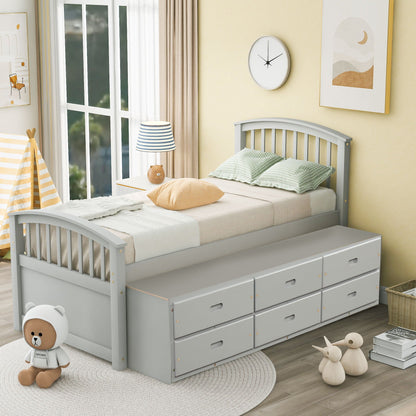 Platform storage bed in gray solid wood with 6 built-in drawers HouseOfZazla on Tampa Home & Garden Store