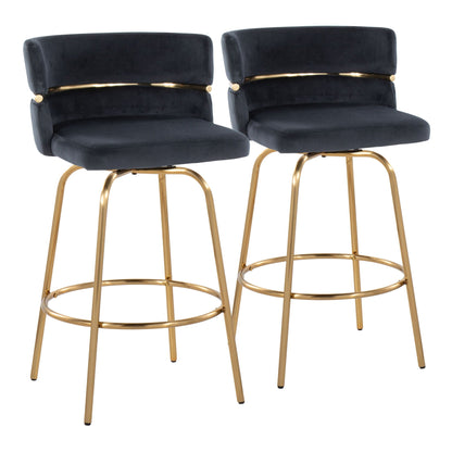 Glam Art Deco fixed height counter stool set with swivel and footrest black 2 stools on Tampa Home & Garden Store