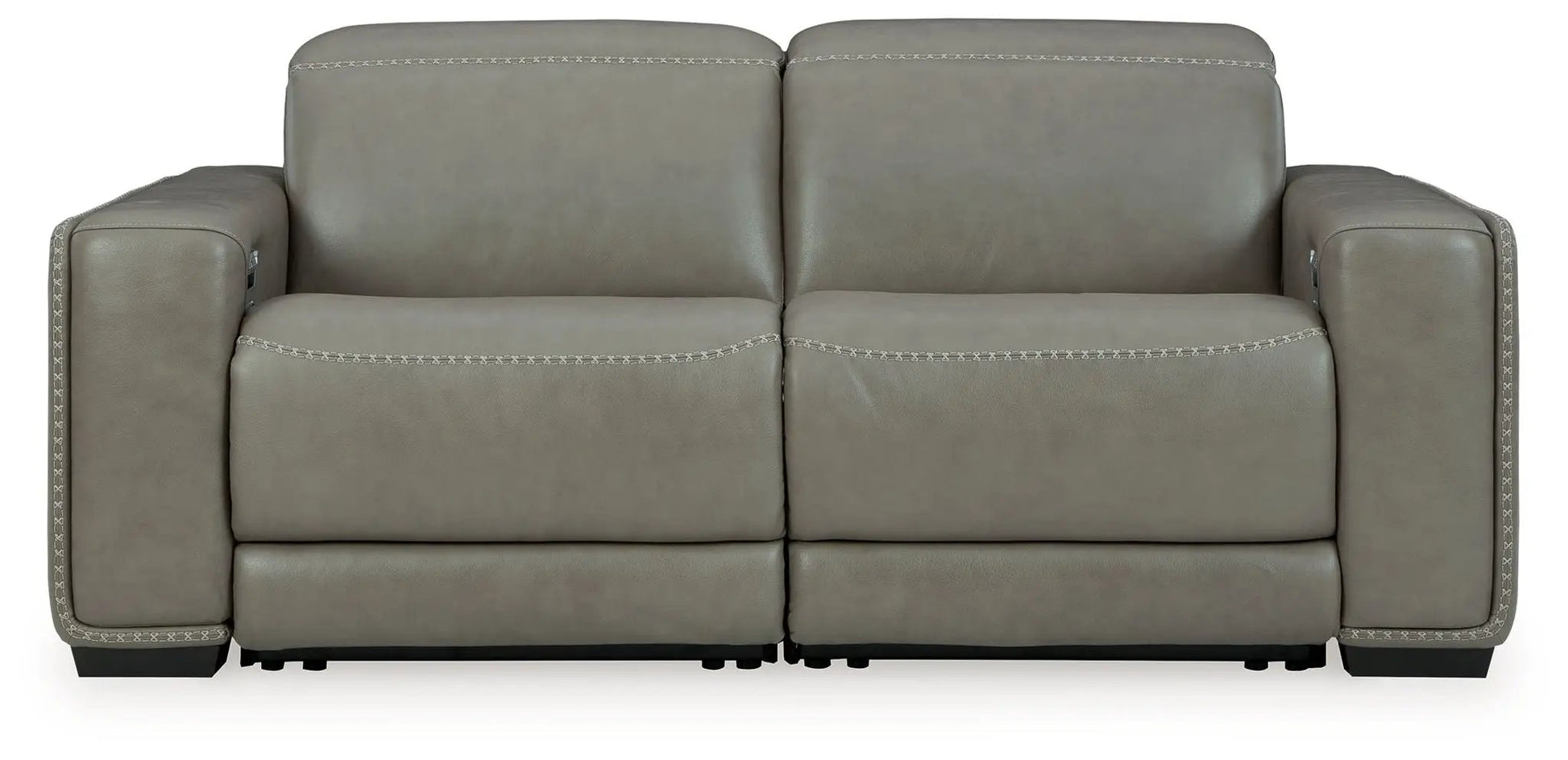 Correze power reclining sectional gray leather with stitched seam detailing on arms and cushions on Tampa Home & Garden Store