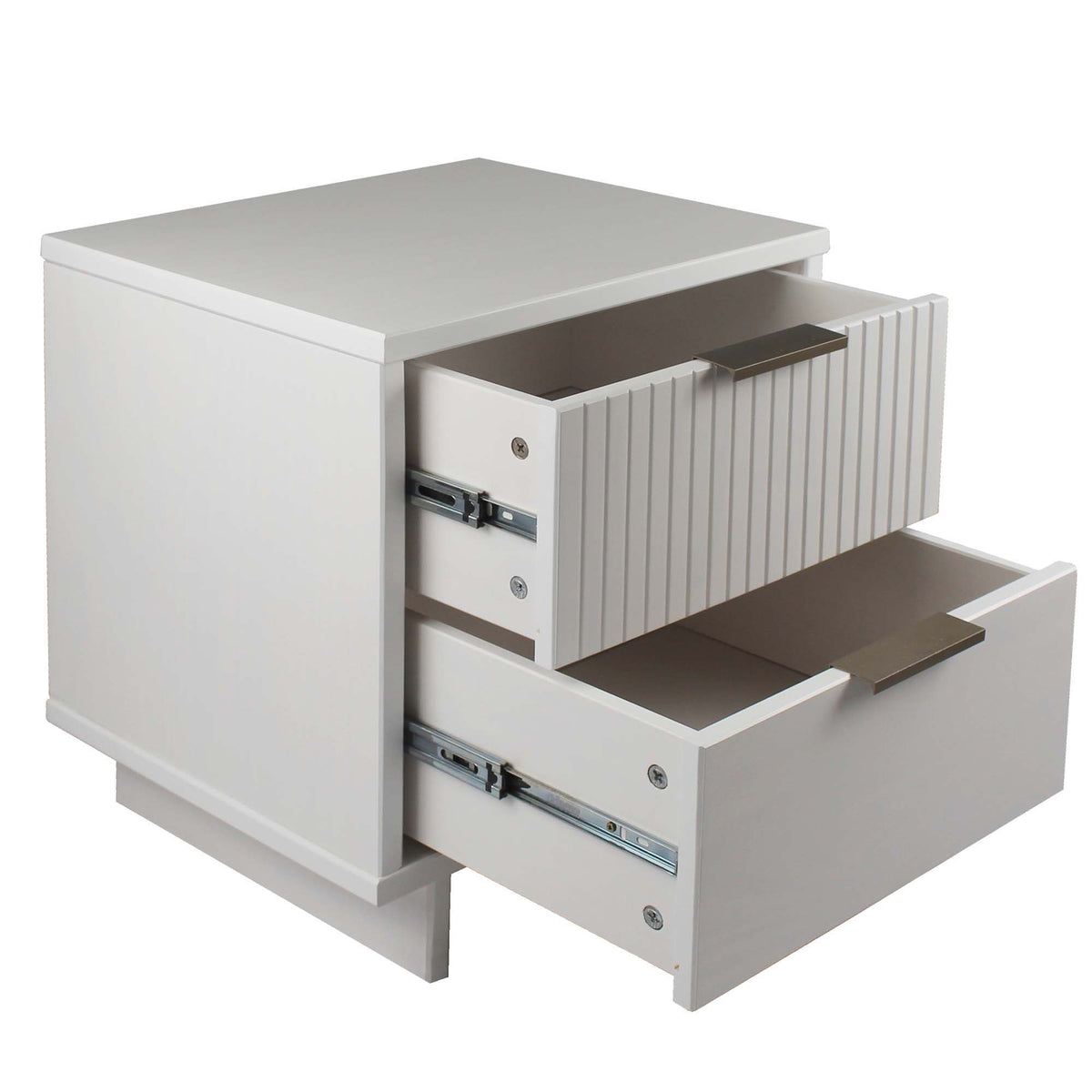Granville Nightstand with 2 drawers in white solid wood, grooved fronts and metal pulls on Tampa Home & Garden Store