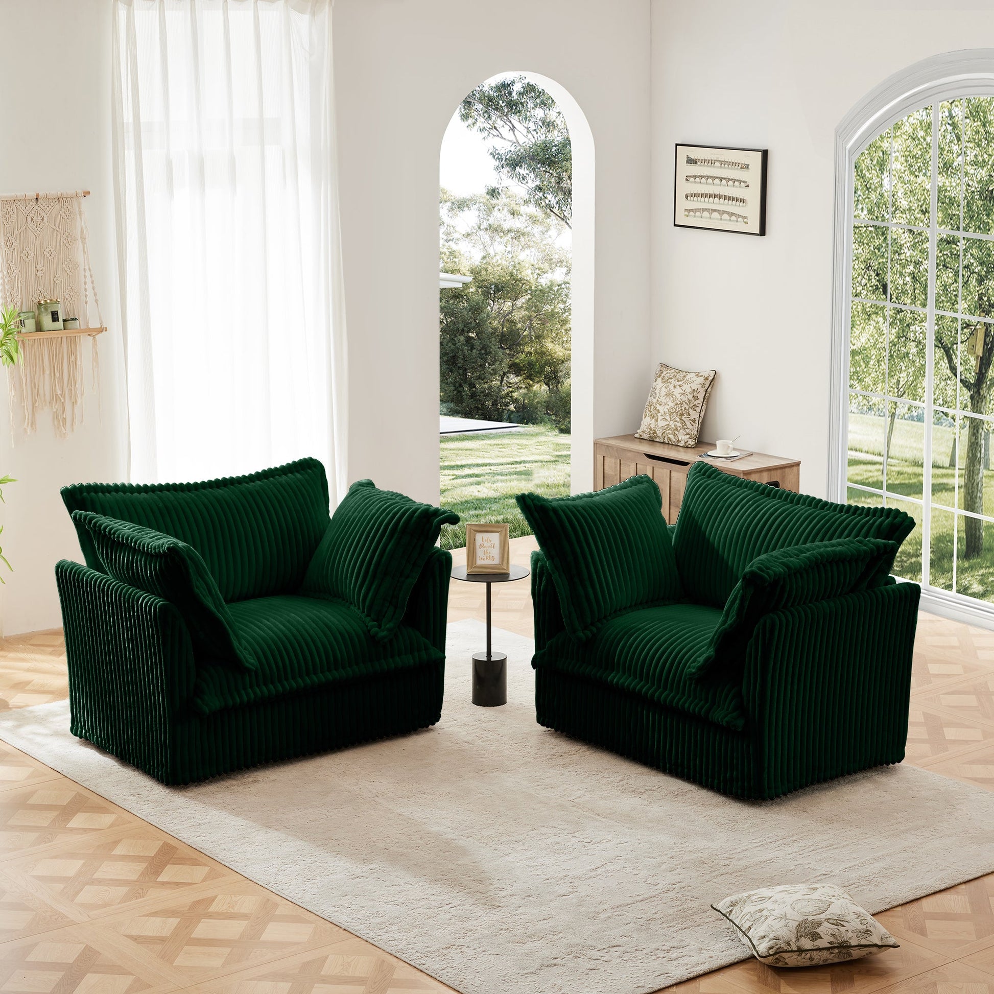 Set of 2 emerald green corduroy slipcovered armchairs with ribbed upholstery HouseOfZazla on Tampa Home & Garden Store