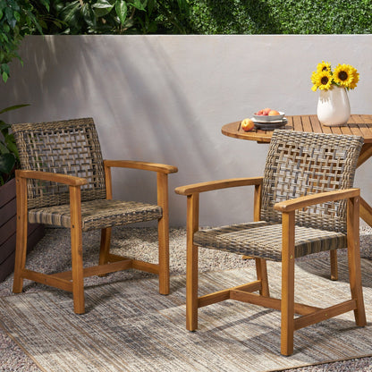 Outdoor dining chairs with acacia wood frames and woven wicker backs, set of 2 on Tampa Home & Garden Store