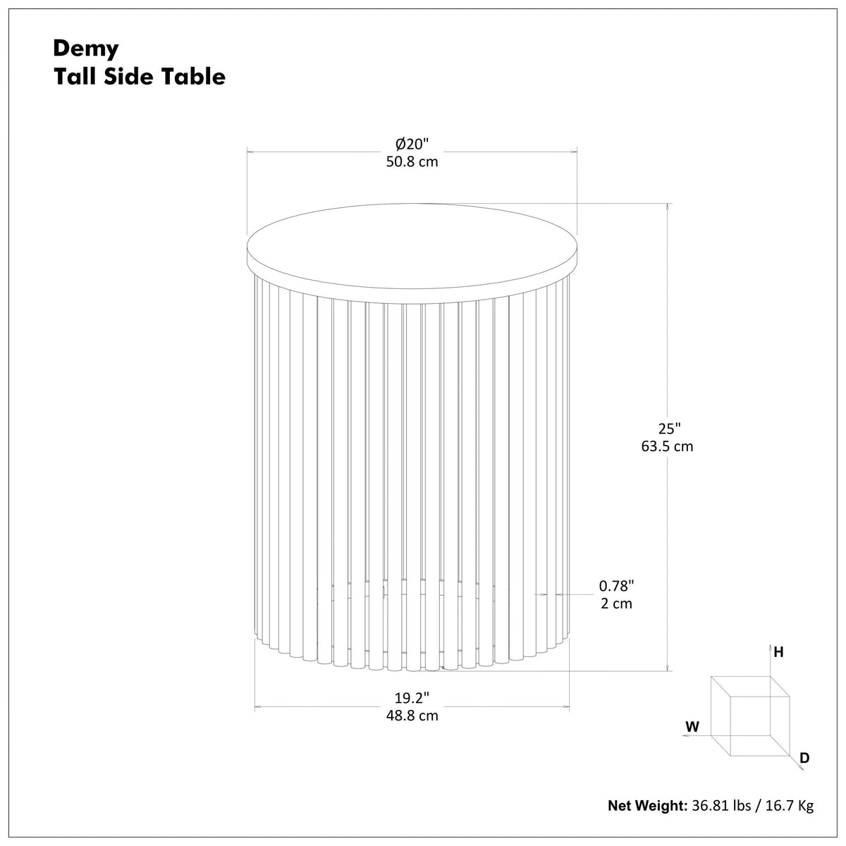 Demy Tall Side Table by HouseOfZazla, round top with slatted metal base, 20 in diameter on Tampa Home & Garden Store
