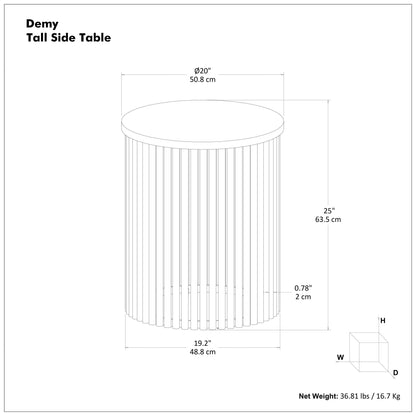 Demy Tall Side Table by HouseOfZazla, round top with slatted metal base, 20 in diameter on Tampa Home & Garden Store