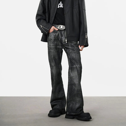 Retro Heavy Wax-coated Dirty Dyed Straight Loose Jeans by FLIPSTYLEZLLC in dark distressed denim on Tampa Home & Garden Store