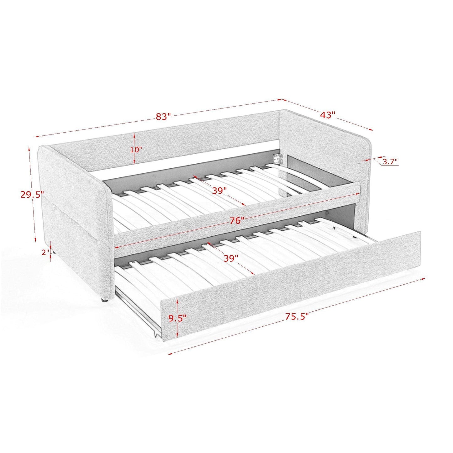 Upholstered Daybed and Pop Up Trundle Frame