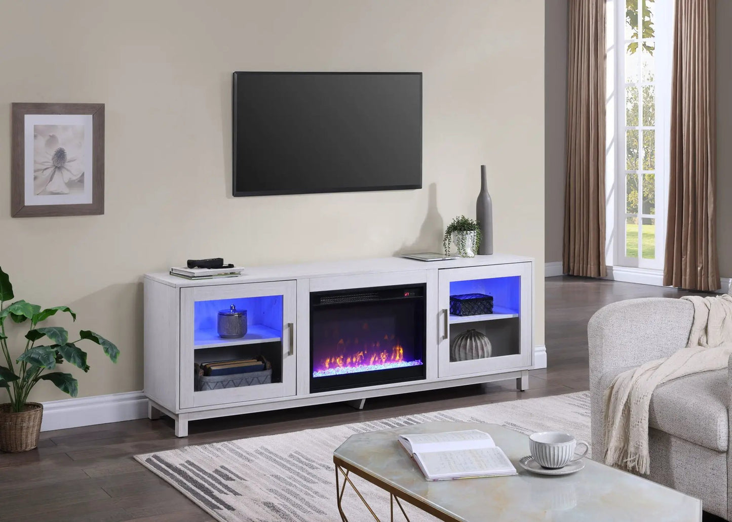 Summit TV Console with Fireplace White Walnut