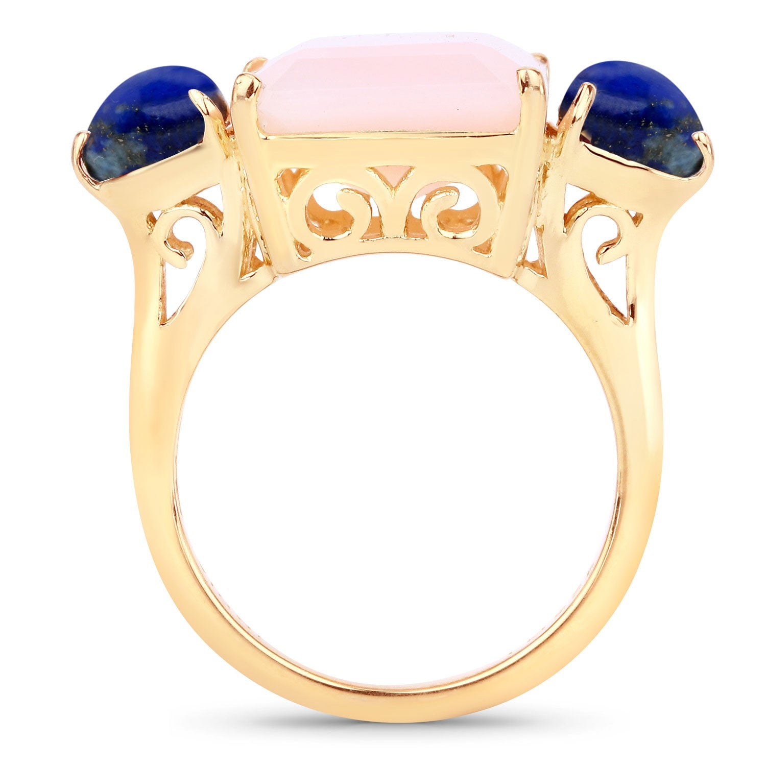 Gold-tone ring with pink opal center and blue lapis side stones, filigree shoulders by Bids.com on Tampa Home & Garden Store