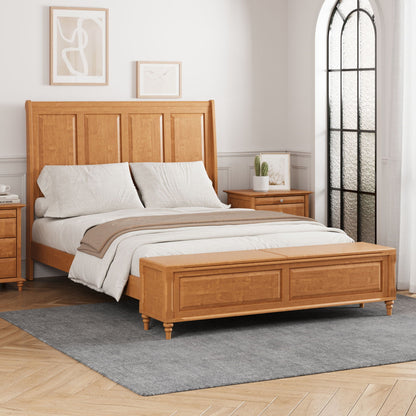 Modern Sleigh Bed with Tall Headboard and Bench