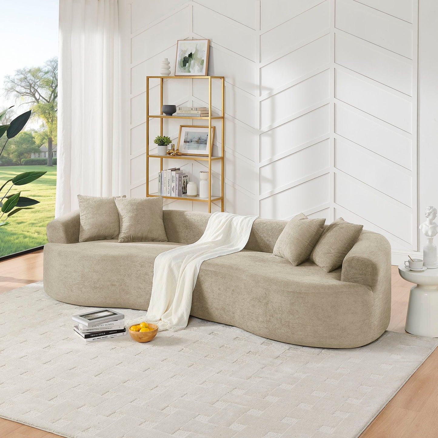 4 Seater Curved Cloud Sectional Sofa by HouseOfZazla in beige fabric in a living room on Tampa Home & Garden Store