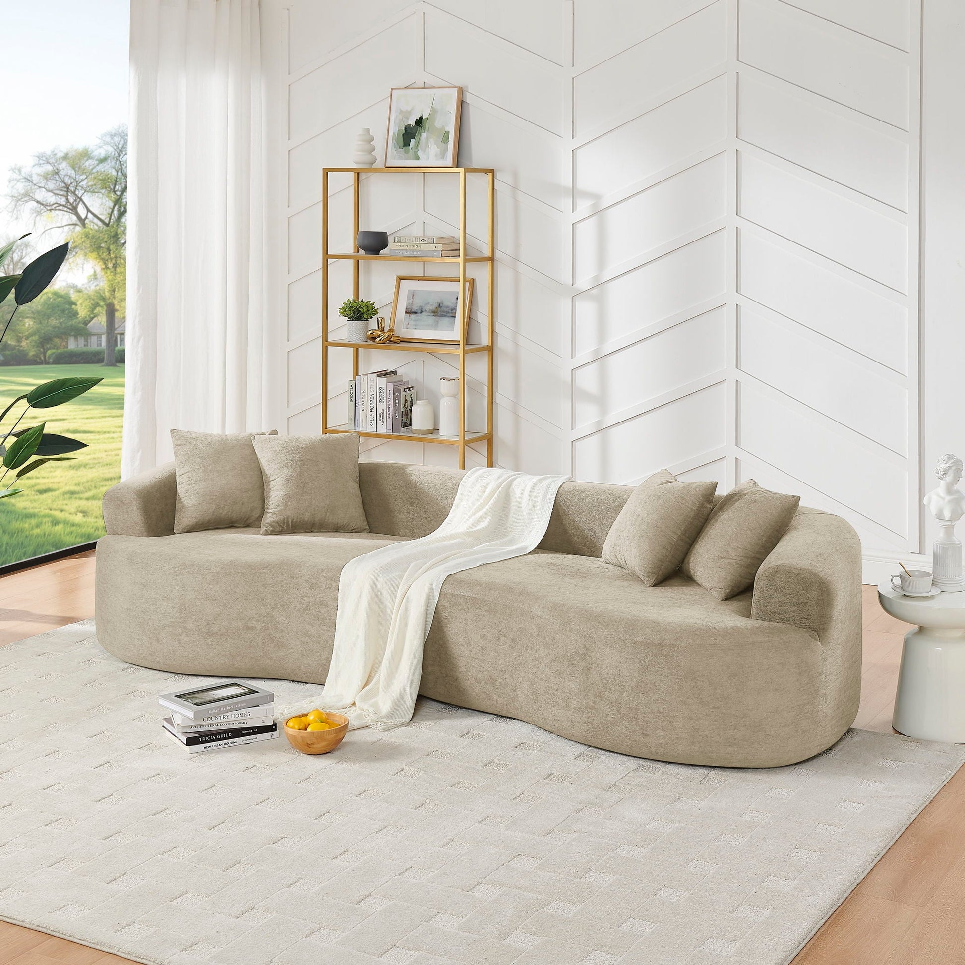 4 Seater Curved Cloud Sectional Sofa by HouseOfZazla in beige fabric in a living room on Tampa Home & Garden Store